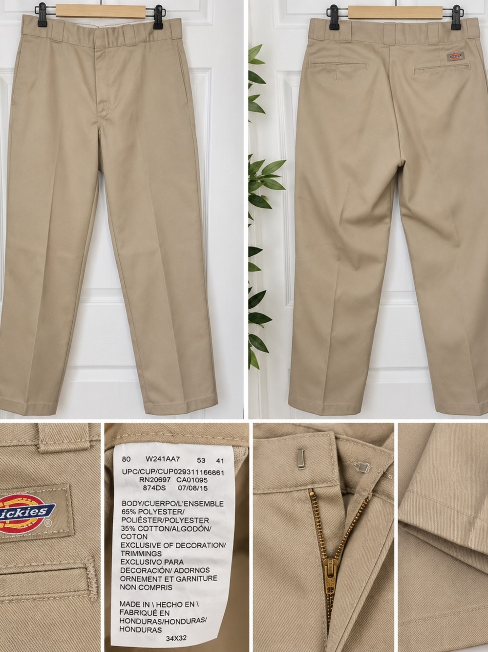 Dickies 874 Original Fit Work Pants Khaki Tan Mens 34x32 Classic Straight Leg